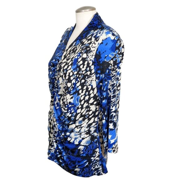 Vintage Y2K Laura Ashley Womens L Top Animal Print Blue Ruched Front Sparkle - Picture 5 of 6